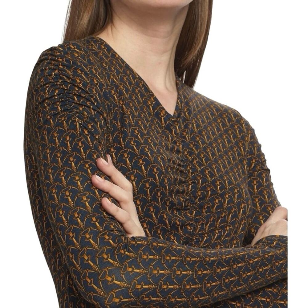 VERONICA BEARD Neeta Equestrian Gathered Ruched Jersey Top Preppy Old Money S